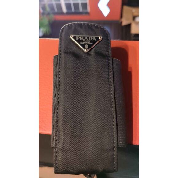 USA SELLER! Prada Mini Pouch Cigarette Case Mini Bag Case Triangle Logo Plate BK